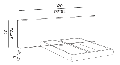 Технические данные и чертежи Двуспальная кровать TUYO head low quilt base 15 plain Meridiani