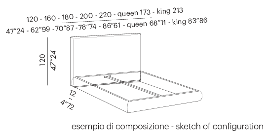 Технические данные и чертежи Двуспальная кровать TUYO head low quilt base 30 quilt Meridiani