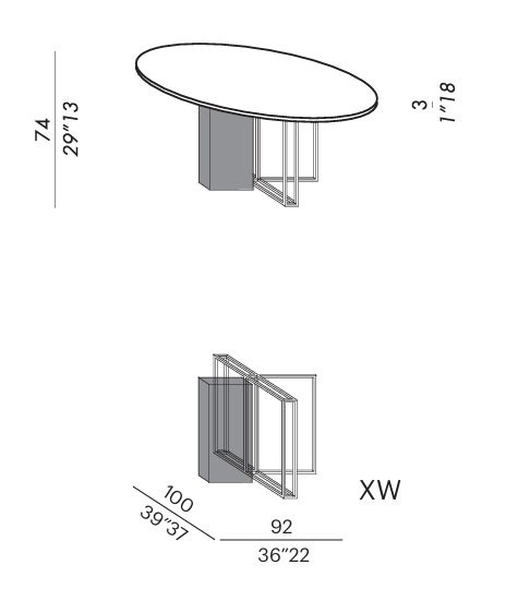 Технические данные и чертежи Круглый стол Meridiani - Plinto Round XW