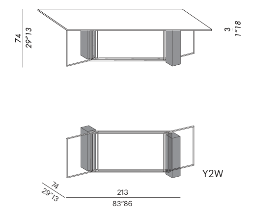 Технические данные и чертежи Стол Meridiani - Plinto Rectangular Y2W