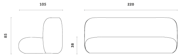 Технические данные и чертежи Диван и маленький пуф Botera - журнальный столик Illo от Miniforms