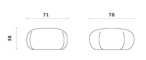 Технические данные и чертежи Диван и маленький пуф Botera - журнальный столик Illo от Miniforms
