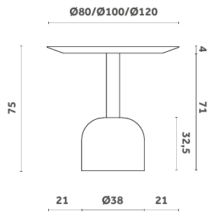Технические данные и чертежи Диван и маленький пуф Botera - журнальный столик Illo от Miniforms