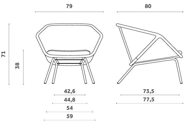 Технические данные и чертежи Легкое кресло Colony от производителя Miniforms
