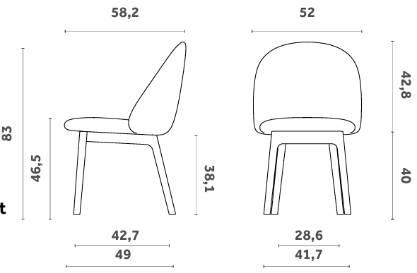 Технические данные и чертежи Обеденный стол Barry - стул Iola - стул Claretta Bold от производителя Miniforms
