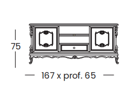 Технические данные и чертежи Тумба под ТВ с 2 створками и открытыми полками - Silik 596/M