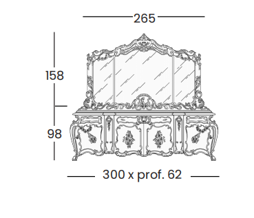 Технические данные и чертежи Буфет Minerva 993 и зеркало 992 от фабрики Silik