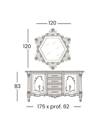 Технические данные и чертежи Буфет Fidia 9951/B и зеркало 1122 от фабрики Silik