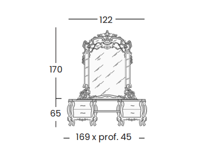 Технические данные и чертежи Туалетный стол с зеркалом в серебре Silik - Elena 727-C
