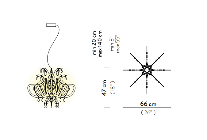 Технические данные и чертежи Люстра с подвесными прозрачными кристаллами - Lillibet от фабрики  Slamp