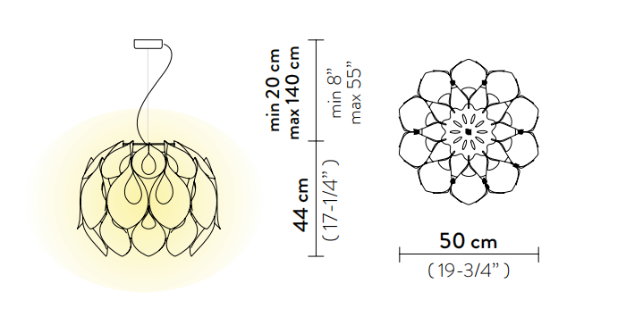 Технические данные и чертежи Люстра в форме цветка в цвете золота - Flora от фабрики  Slamp