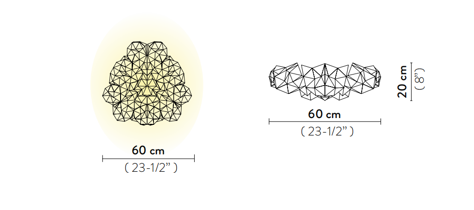 Технические данные и чертежи Бра в форме кристаллов из современного материала - Drusa от фабрики Slamp