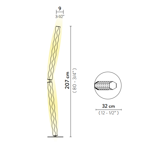 Технические данные и чертежи Напольный торшер с изогнутым корпусом и основанием стальным  - Hugo от фабрики Slamp