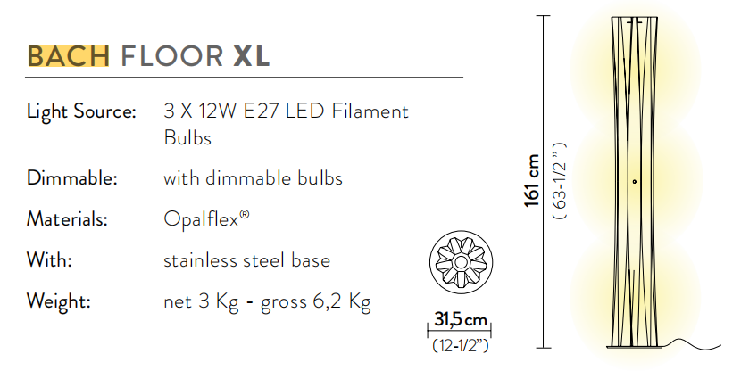Технические данные и чертежи Лампа с плавным изгибом стекла в бежевых оттенках - Bach от фабрики Slamp