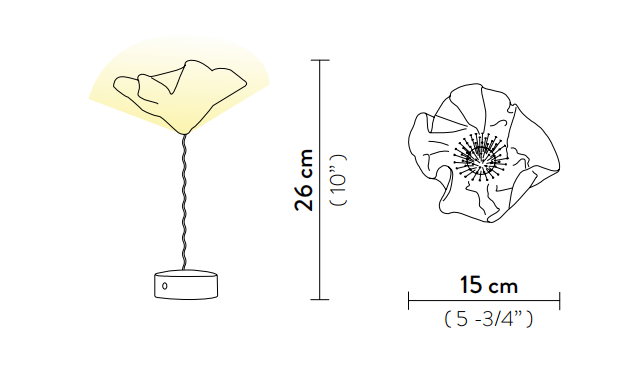 Технические данные и чертежи Настольная лампа в форме цветка на базе с батарейкой Slamp - LaFleur