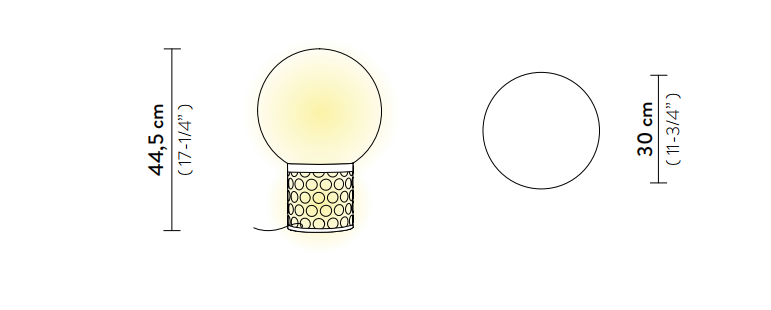 Технические данные и чертежи Настольная лампа с бахромой на основании и металлическим кантом по контуру Slamp - Atmosfera