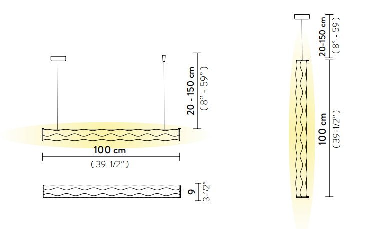 Технические данные и чертежи Подвесной светильник из матового стекла для лестничного марша Slamp - Hugo