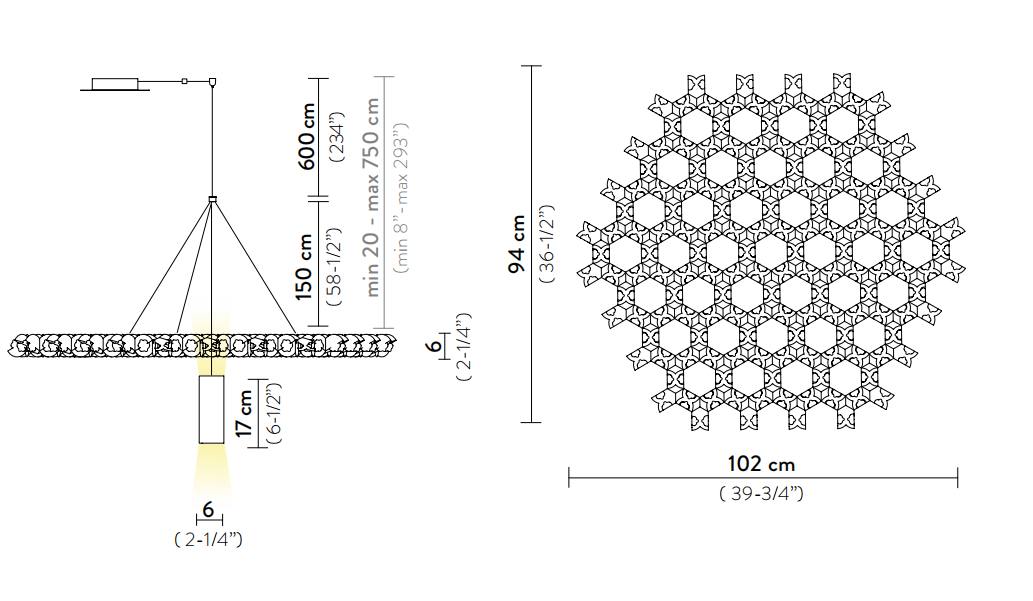 Технические данные и чертежи Модульный шестиугольный светильник Slamp - Nuvem