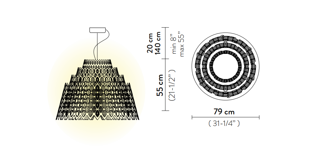 Технические данные и чертежи Светильник с каркасом в виде сот в белом цвете Slamp - Half Charlotte