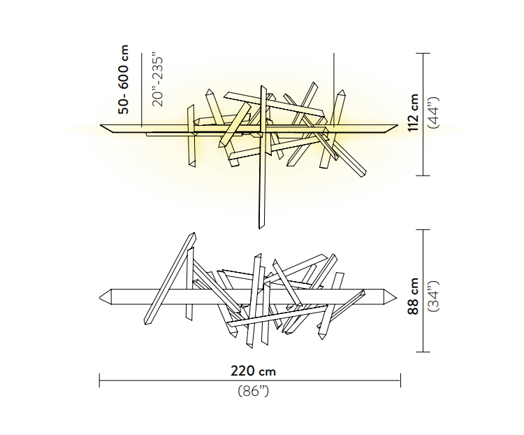 Технические данные и чертежи Светильник в форме геометрических фигур Slamp - La Traviata