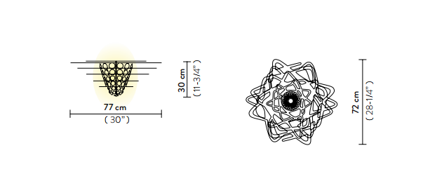 Технические данные и чертежи Светильник из металла в черной полированной отделке с кристаллами в центральной части Slamp - Aurora