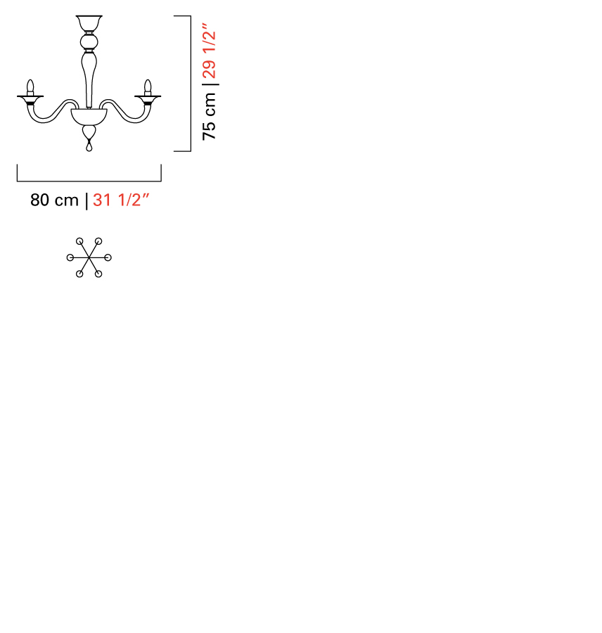Технические данные и чертежи Люстра Valiant 5507-06 от фабрики Barovier&Toso