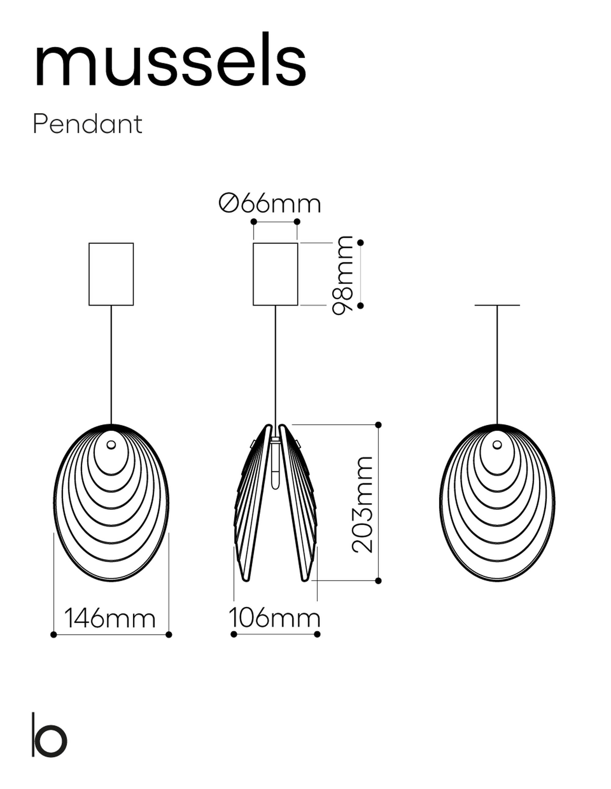 Технические данные и чертежи Подвесной светильник Mussels от фабрики Bomma