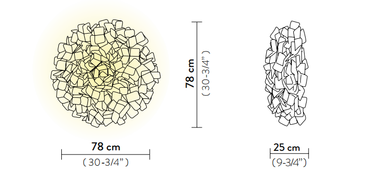 Технические данные и чертежи Потолочный светильник с прозрачным декором в форме лепестков  - Clizia от фабрики Slamp