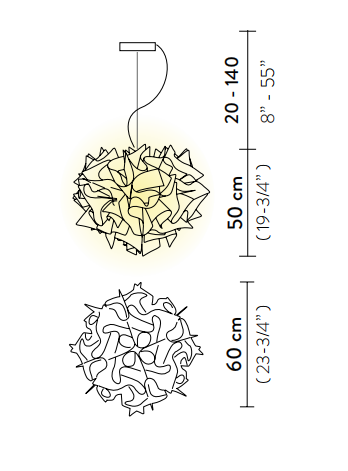 Технические данные и чертежи Потолочный светильник в форме листьев с рассеивателем Slamp - Veli