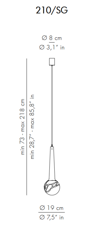 Технические данные и чертежи Светильник подвесной 210/SG от Patrizia Volpato