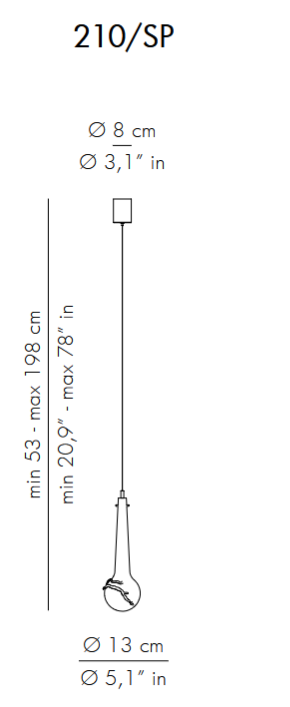 Технические данные и чертежи Светильник подвесной 210/SP Vetro Seta Bianco от Patrizia Volpato
