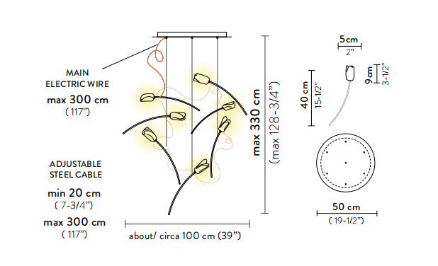 Технические данные и чертежи Люстра модель  Tulip 7 от фабрики Slamp