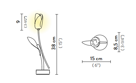 Технические данные и чертежи Настольная лампа  Tulip Black от фабрики Slamp
