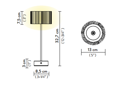 Технические данные и чертежи Настольная лампа Accordéon Battery Black Prisma от фабрики  Slamp