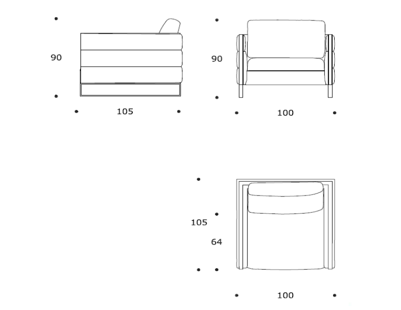 Технические данные и чертежи Диван и кресло Caesar  - коллекция Couture от фабрики Smania