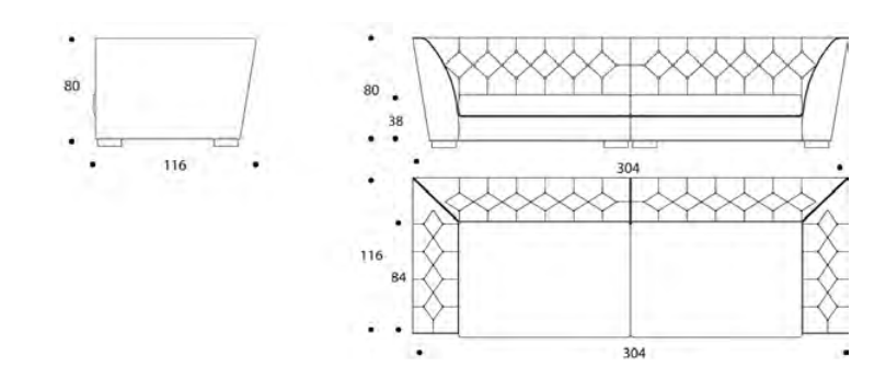 Технические данные и чертежи Диван Opium  - коллекция Couture от фабрики Smania