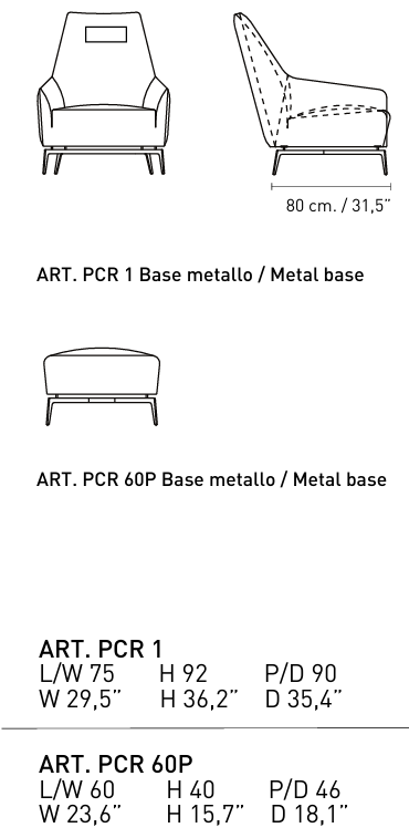 Технические данные и чертежи Кресло Carol PCR 1 от фабрики Alivar