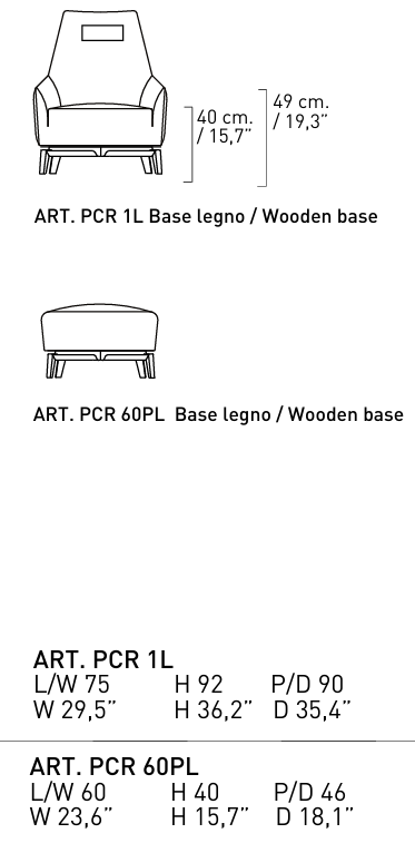 Технические данные и чертежи Кресло Carol PCR 1 от фабрики Alivar