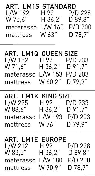 Технические данные и чертежи Кровать Maya LM1S от фабрики Alivar