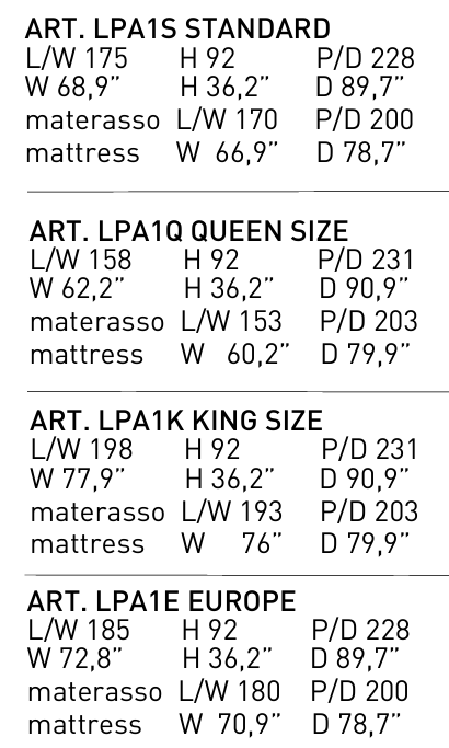 Технические данные и чертежи Кровать Papillon LPA1S Alivar Letto