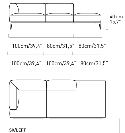 Технические данные и чертежи Диван Alivar Swing Sofa