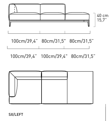 Технические данные и чертежи Диван Alivar Swing DSWD260
