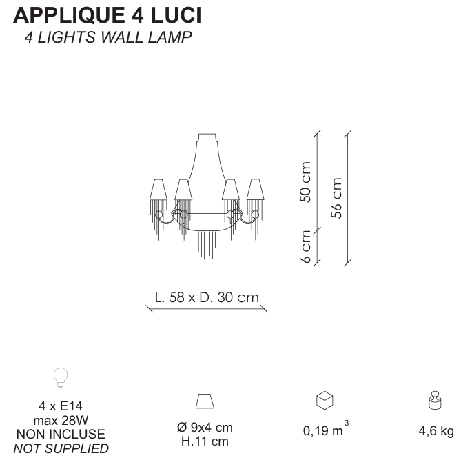 Технические данные и чертежи Бра Patrizia Garganti - Burlesque PG125