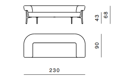 Технические данные и чертежи Диван Ghidini 1961 3 Katana Tobacco