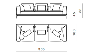 Технические данные и чертежи Диван от фабрики Ghidini 1961 модель Milo Off-White