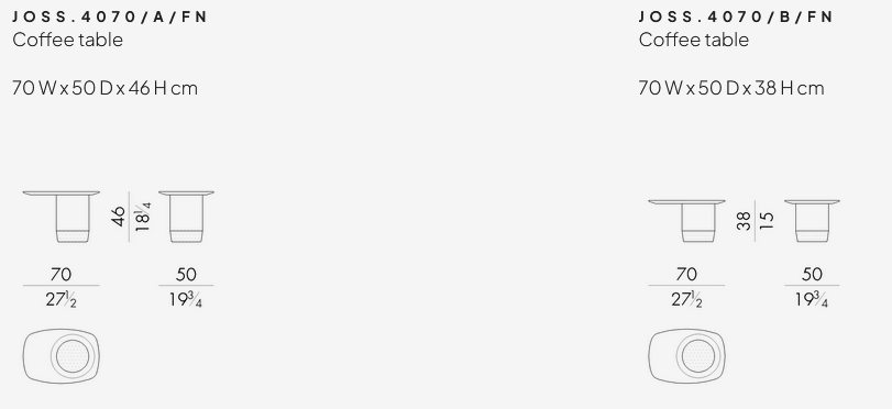 Технические данные и чертежи Журнальный стол Joss от Hessentia