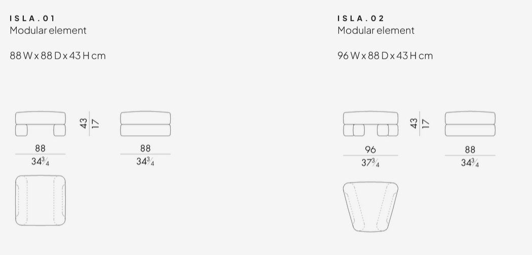 Технические данные и чертежи Модульный диван Isla от Hessentia