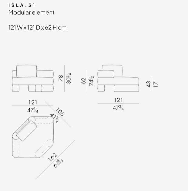 Технические данные и чертежи Модульный диван Isla от Hessentia