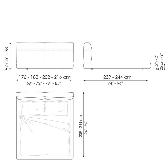 Технические данные и чертежи Двуспальная кровать Belloalto от Bonaldo