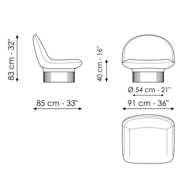Технические данные и чертежи Кресло Amour от Bonaldo
